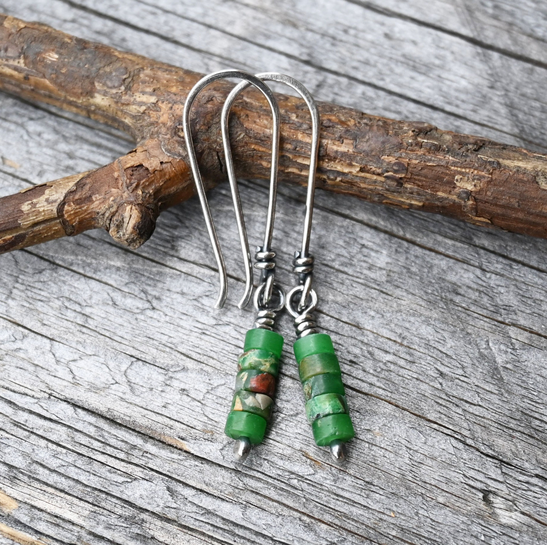 Green Jasper Sterling Silver Dangle Earrings