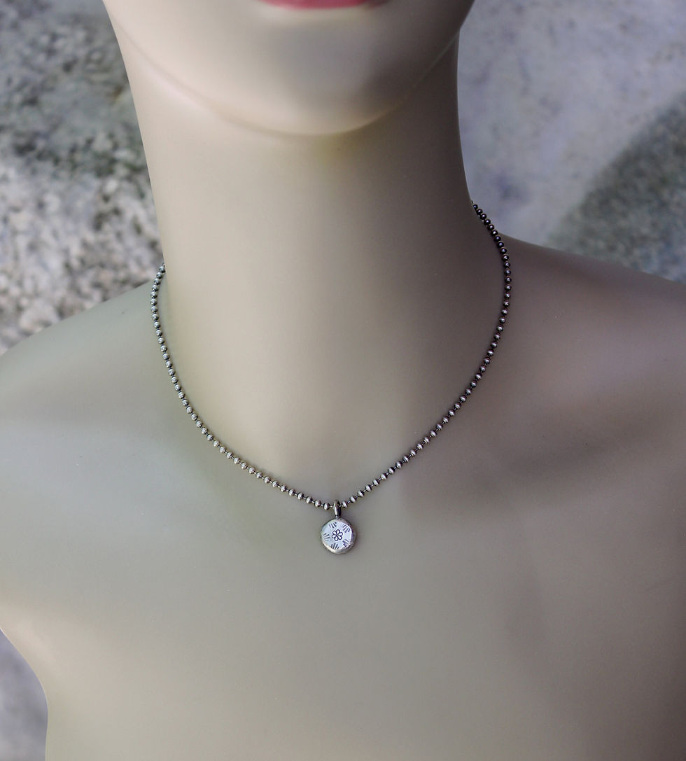 Thumbnail: Rustic sterling silver flower stamped ball chain necklace