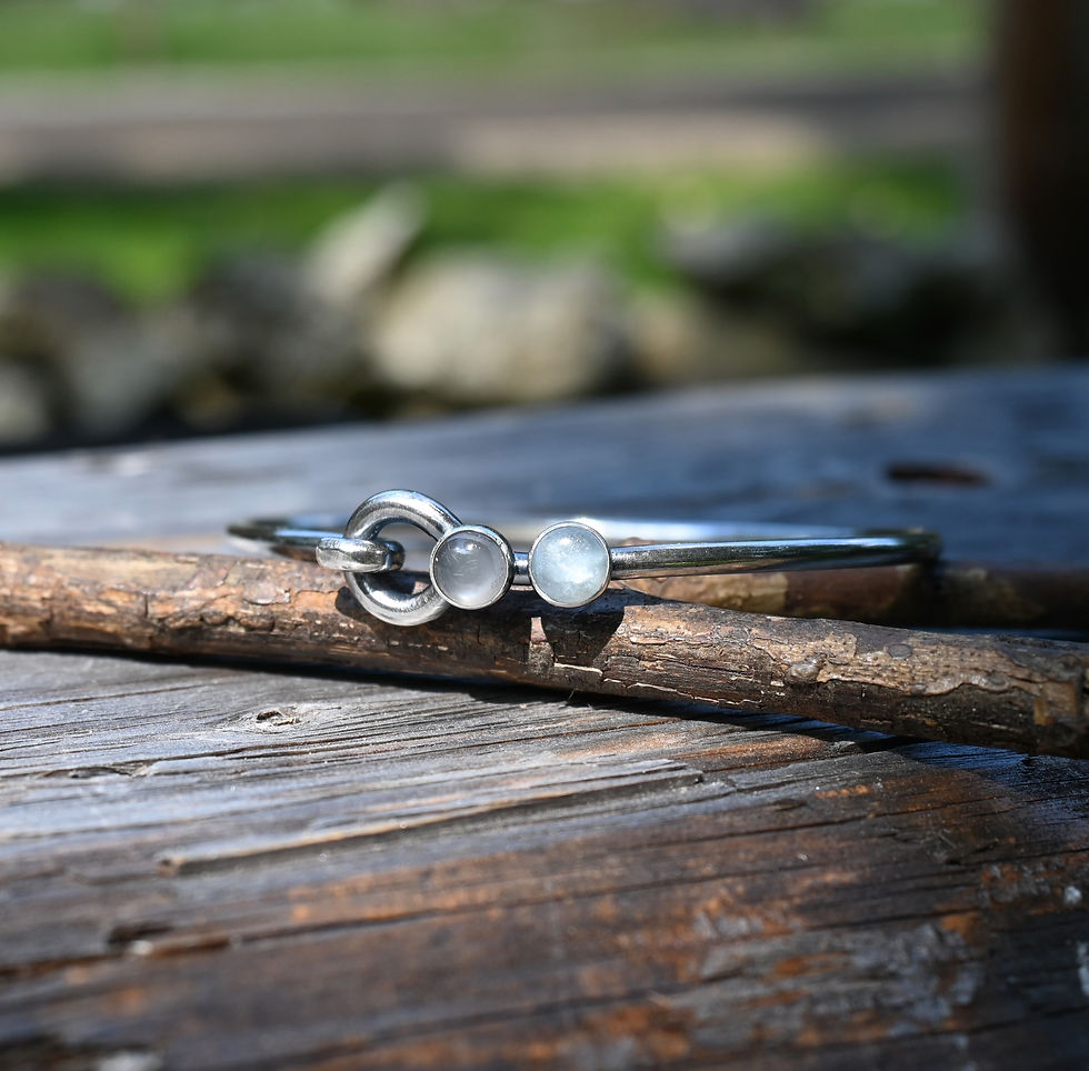 Thumbnail: Aquamarine & Moonstone Sterling silver Bangle Bracelet