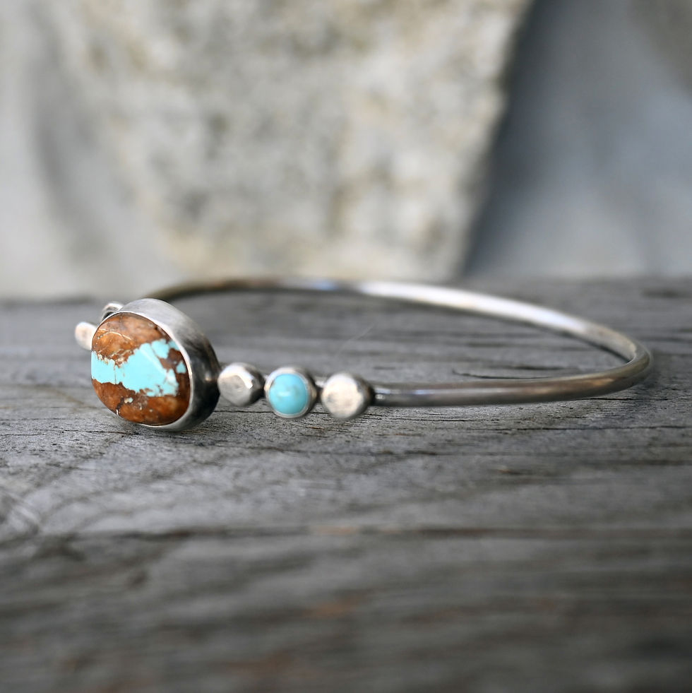 Thumbnail: Blue ribbon turquoise sterling silver bangle bracelet