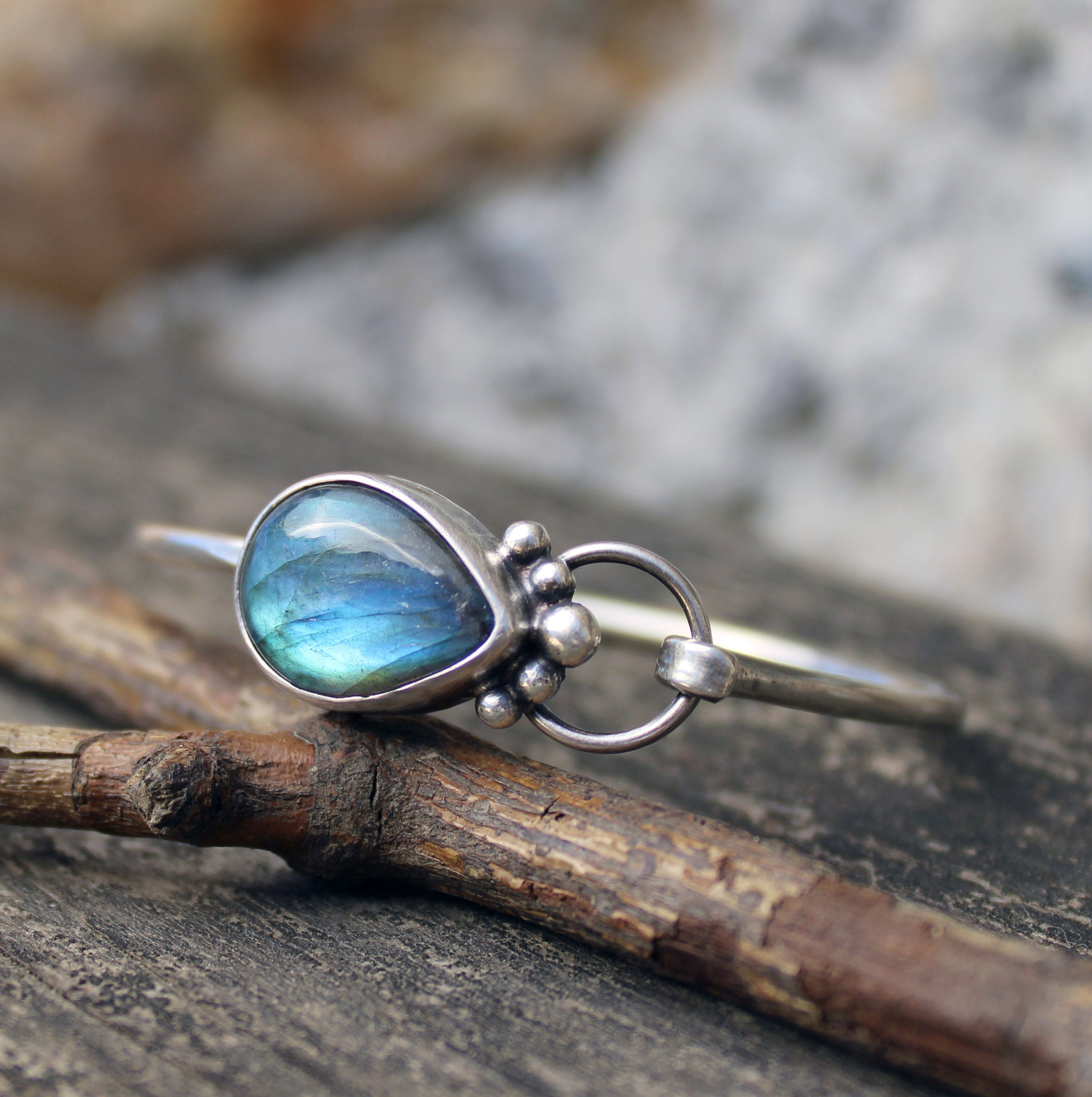Labradorite sterling silver bangle bracelet