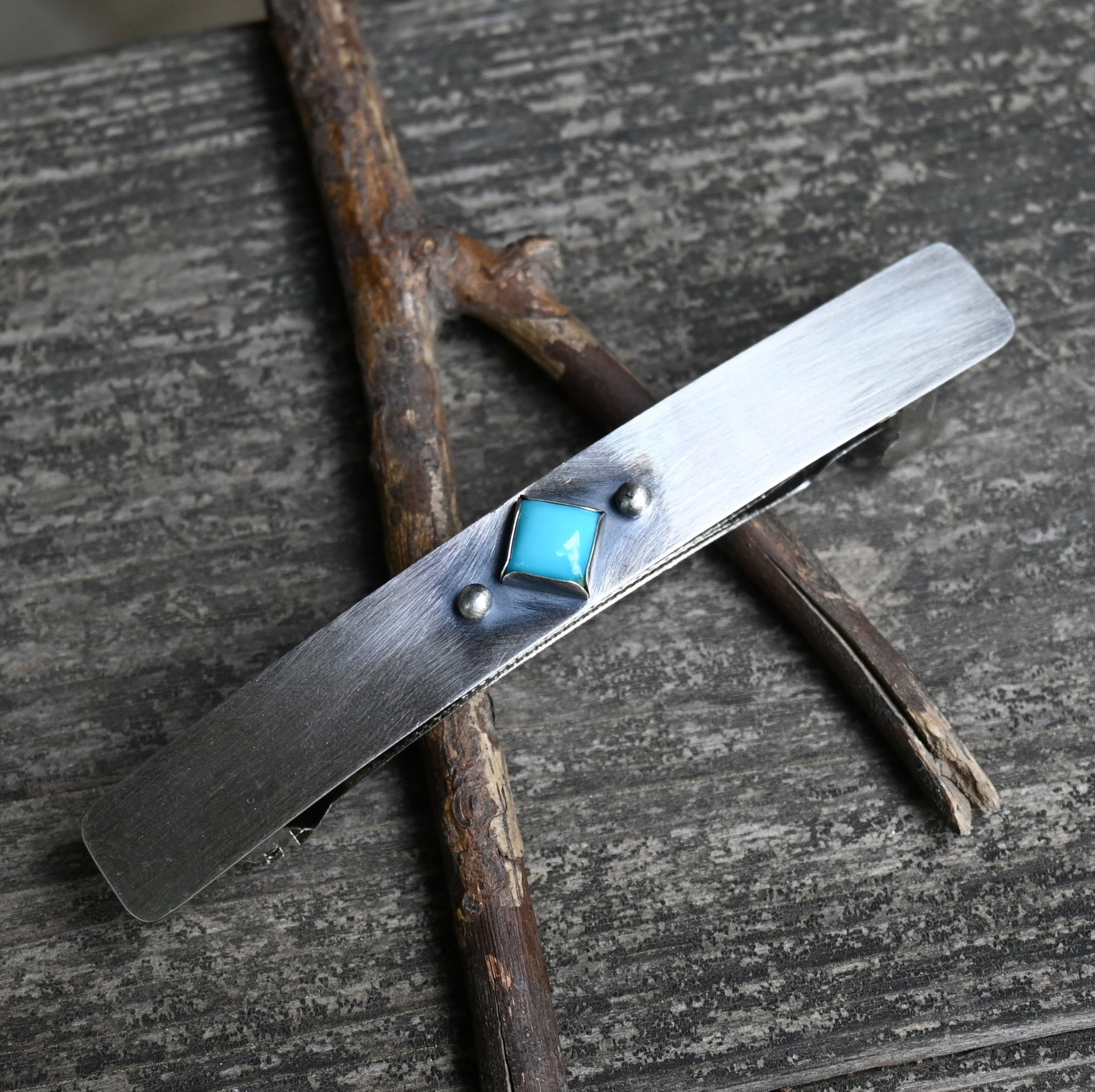 Blue Kingman turquoise sterling silver barrette