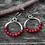 Thumbnail: Red coral beaded sterling silver hoop dangle earrings