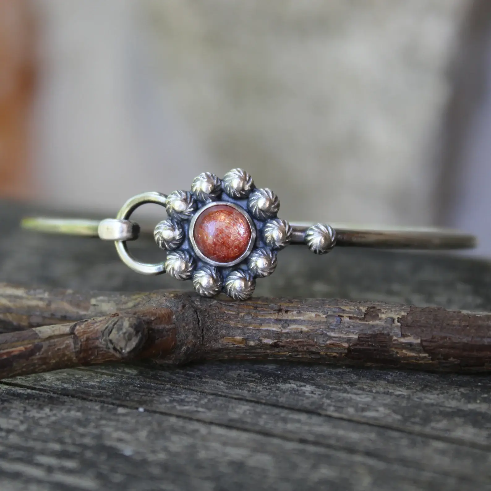Sunstone sterling silver bangle bracelet