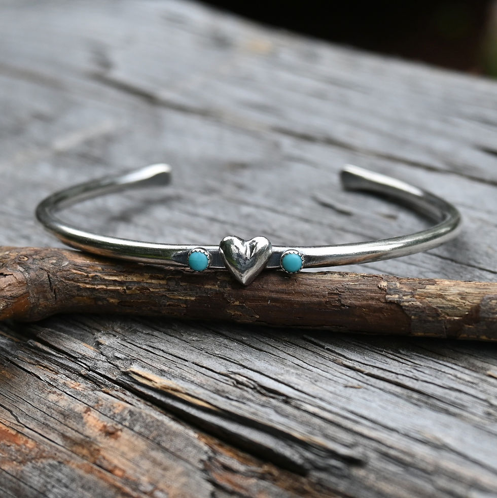 Thumbnail: Turquoise Heart Sterling Silver Cuff Bracelet