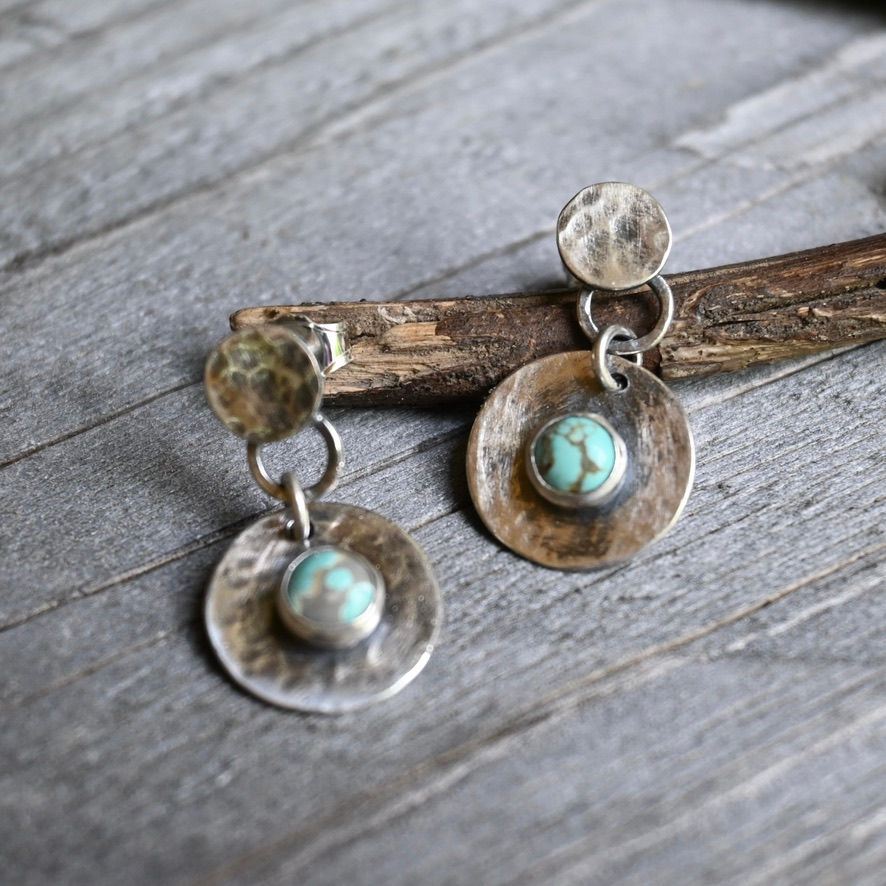 Thumbnail: Number 8 Turquoise Sterling Silver Dangle Earrings