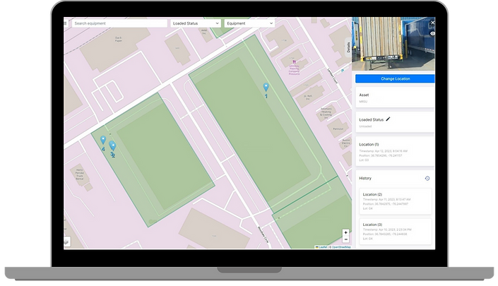Yard Spot shipping container locaiton on a computer screen