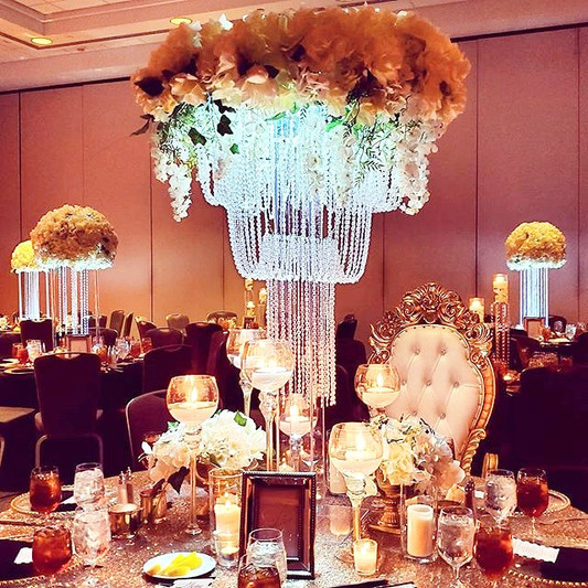 wedding decoration, centerpiece, silk flower rental, pipe and drape
