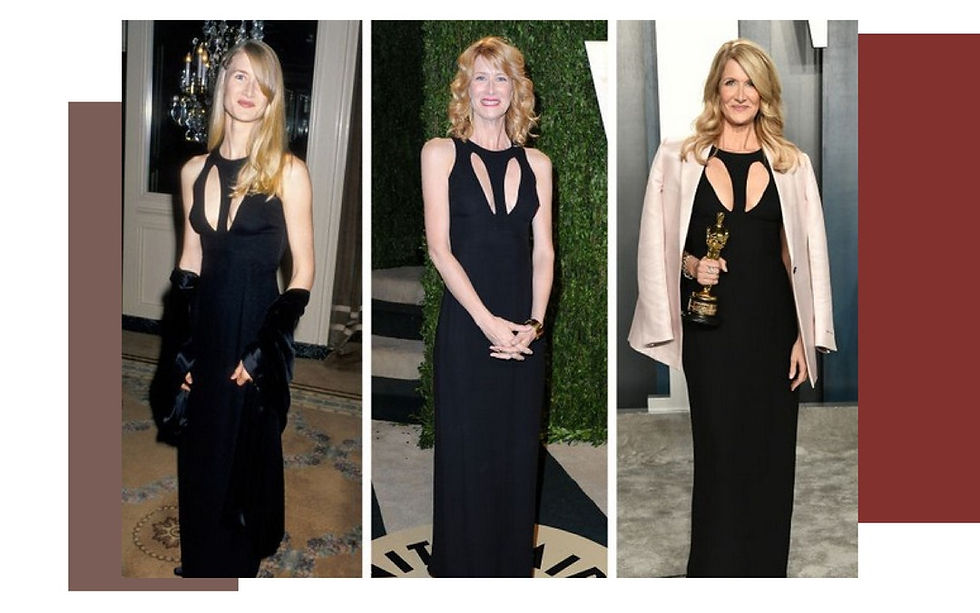 atriz usando o mesmo vestido em 3 eventos diferentes