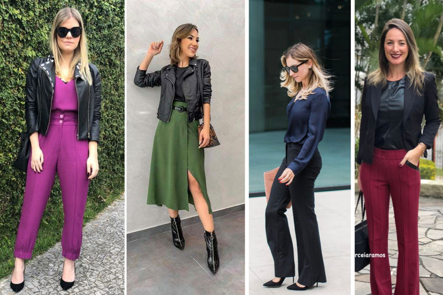 mulheres vestindo combinações de diversas cores que combinam com a cor preta