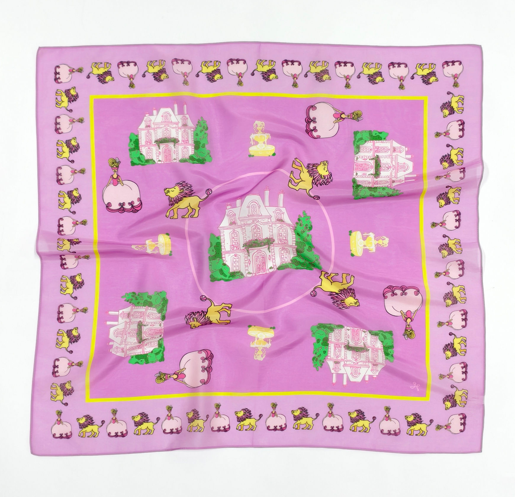 Silk Cotton Blend Lady & Lion Square Scarf 65x65cm