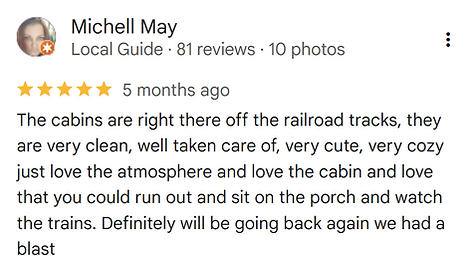 Google Review for Railroad Street Cabins