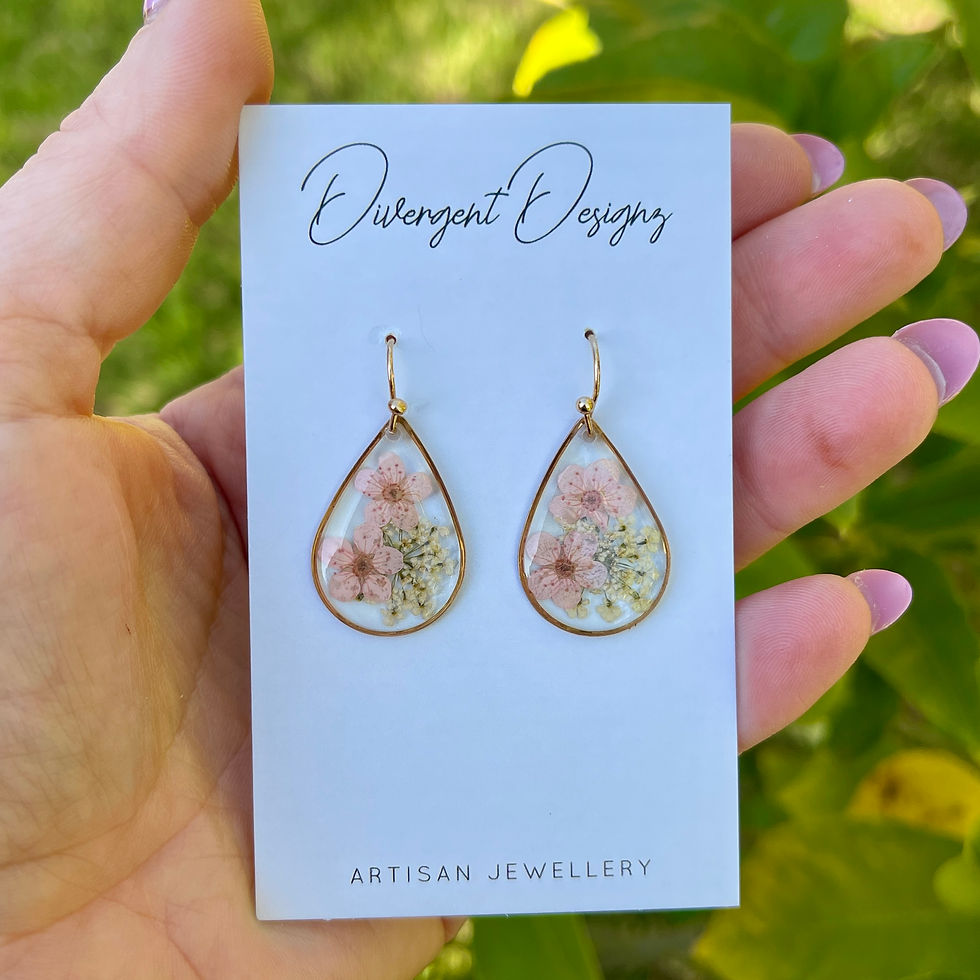 Thumbnail: Teardrop Pink Plum Blossom Resin Earrings