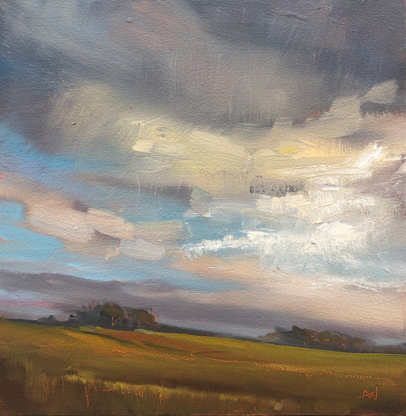 Dusk Cotswold painting landscape clouds
