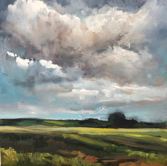Cotswold fields and clouds oilpainting