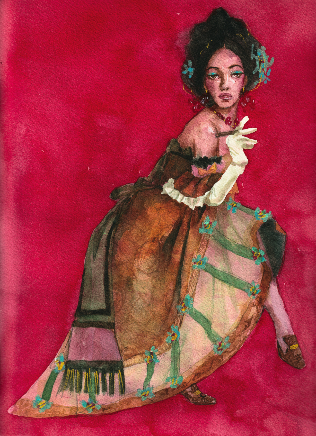 French Women watercolor painting