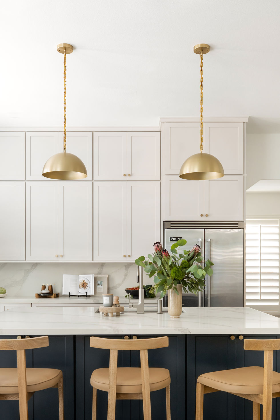 greige kitchen with quartz counters by Lindsey Brooke Design