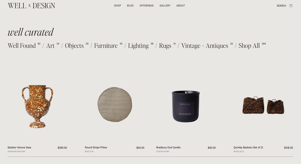 Well x Design custom interior design and wellness website — built by Kwin, sister studio of IDCO Studio