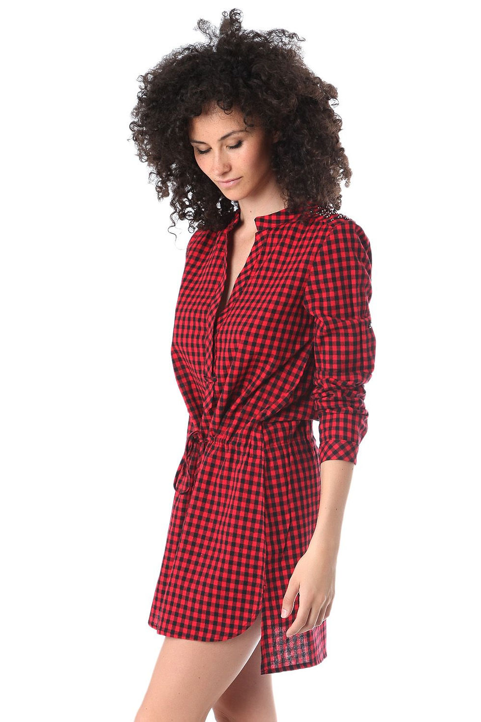 Thumbnail: Red Shirt Dress in Check Printed Fabric