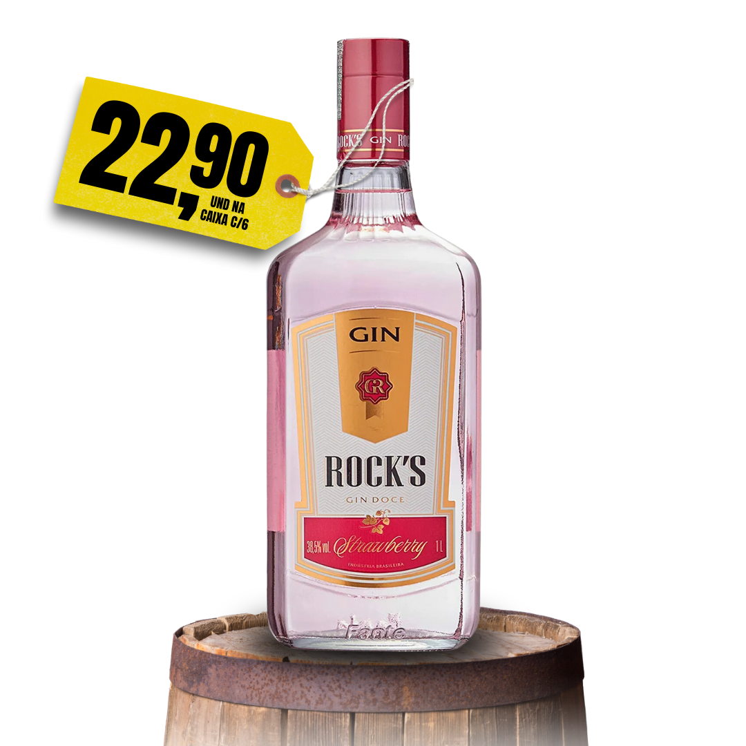 Gin Rock's Strawberry 1L - caixa com 6 und