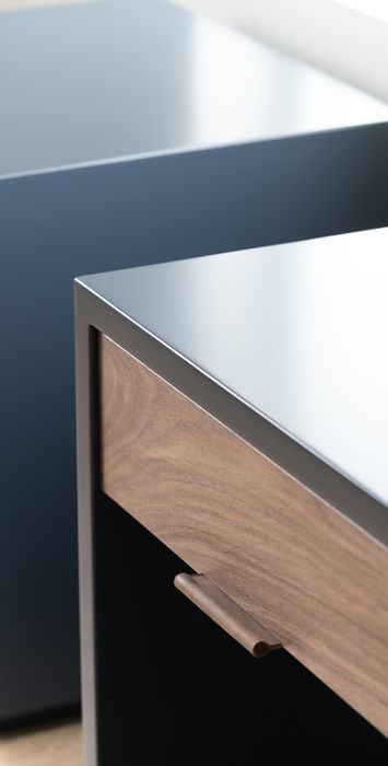 Lacquer nightstands with leather pulls