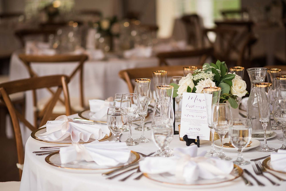 Gold-Rim Champagne Flutes at Wedding Reception