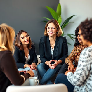 White, brunette woman leading a coaching circle of multicultural group of women..jpg