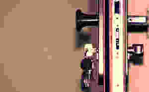 Keys in a door.