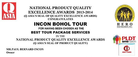 National Product Quality Excellence Award - Incon Bohol Tours - Bohol Best Tour Package Services
