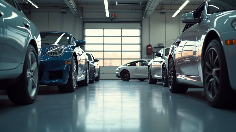 Eye-level view of a modern auto repair shop with a welcoming atmosphere