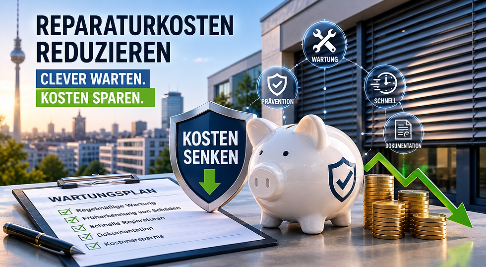 Hausverwaltung in Berlin reduziert Reparaturkosten durch regelmäßige Wartung, Dokumentation und professionelle Instandhaltung von Rollläden, Raffstores und Sonnenschutzanlagen.