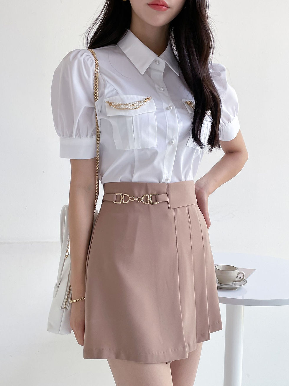 섬네일: [2color] 모모 스커트 플레어 셔링 미니 스커트