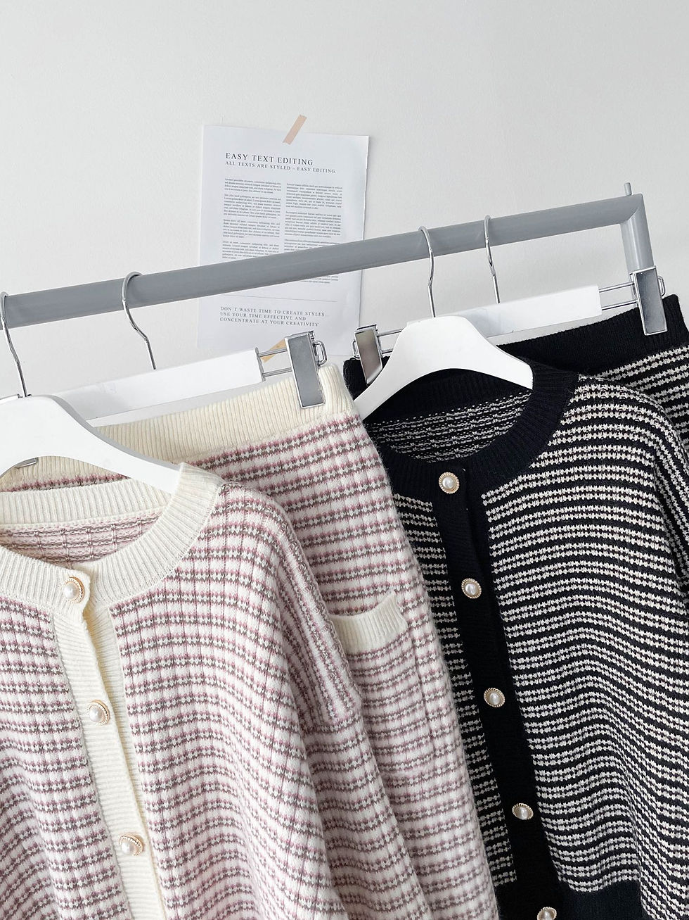 섬네일: [2color] 트위드 니트 자켓 + 트위드 스커트 세트