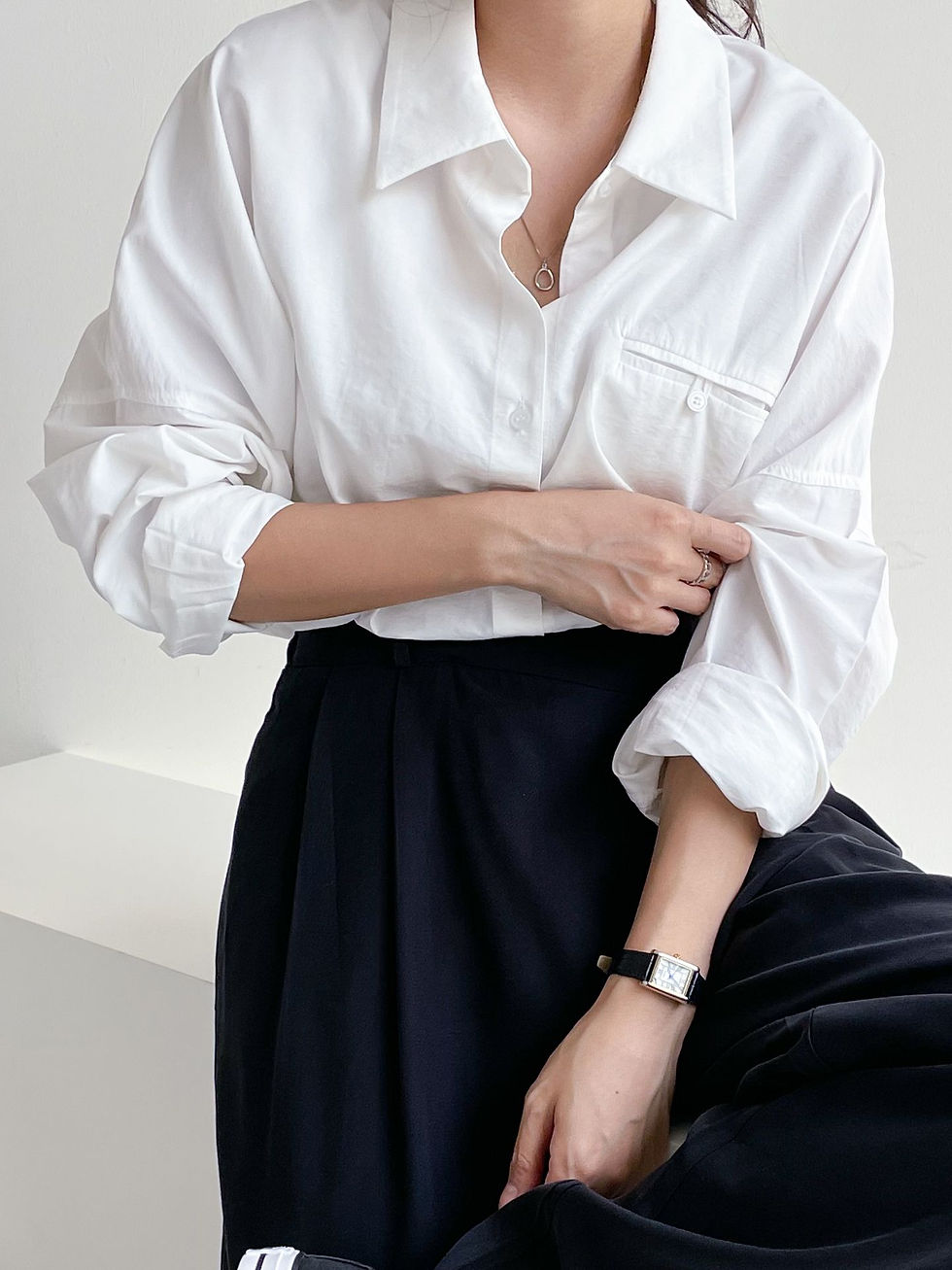 섬네일: [2color] 첫사랑룩 완성 레이어드 루즈핏 와이셔츠