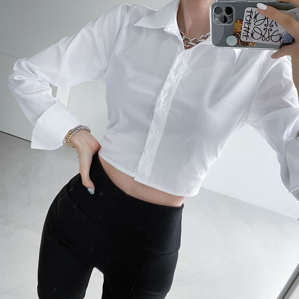 섬네일: [4color] 크롭 셔츠 뒷밴딩 긴팔 와이셔츠