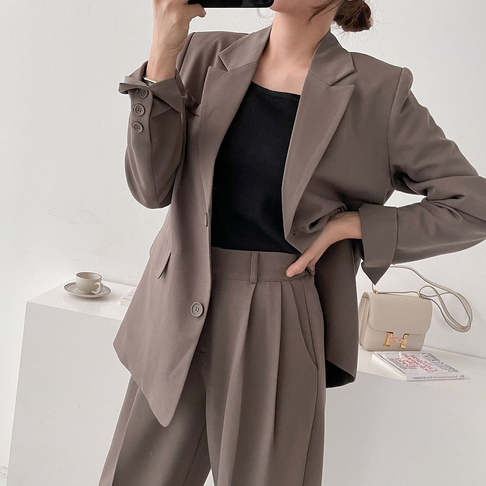 섬네일: [Set] 싱글 자켓 +통 슬랙스 일자핏 코코아 색상