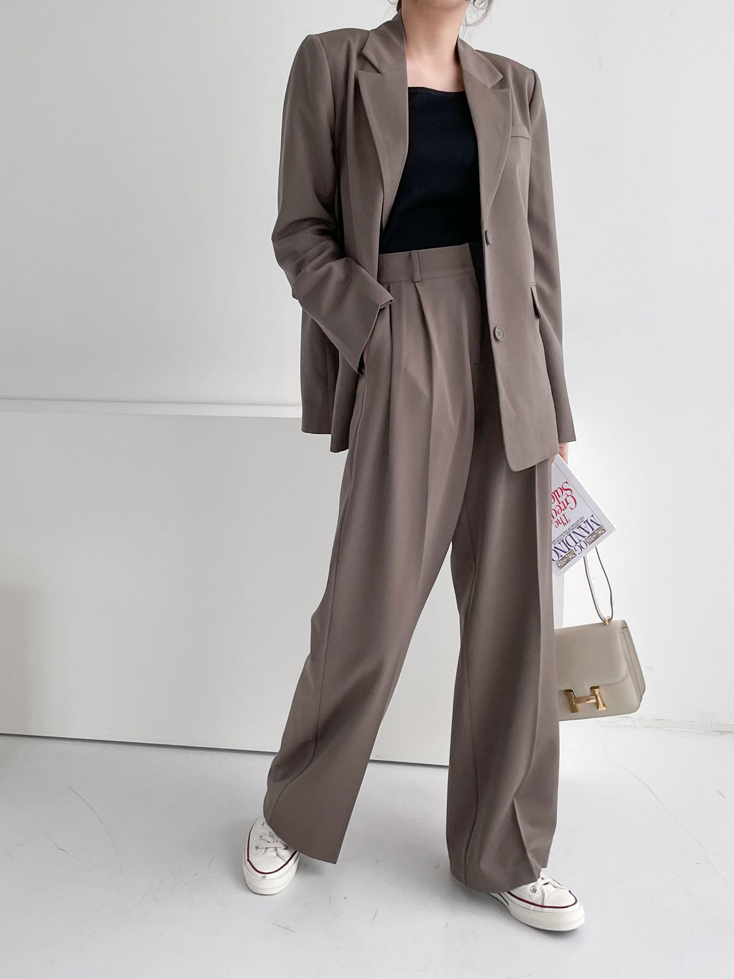 [Set] 싱글 자켓 +통 슬랙스 일자핏 코코아 색상