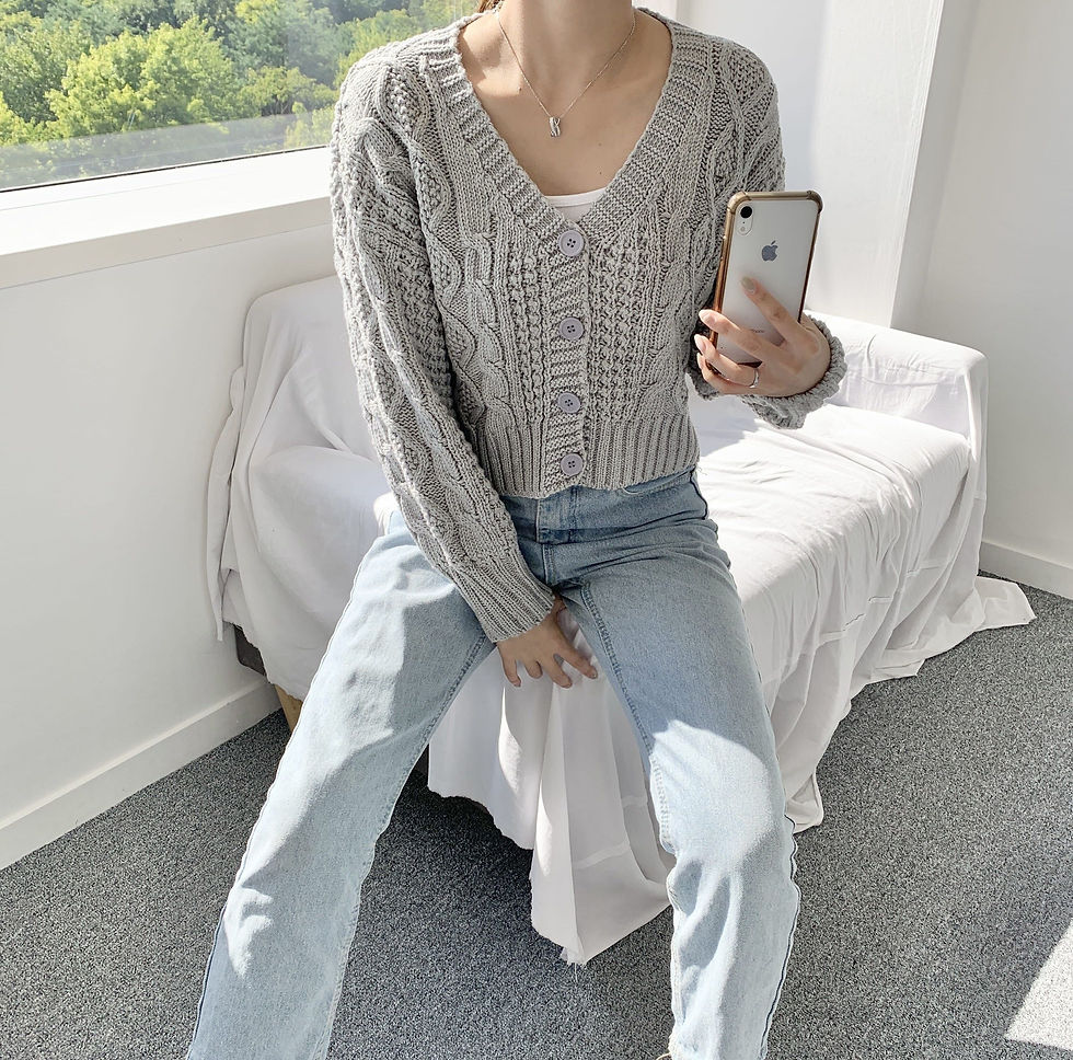 섬네일: [3color] 루즈핏 꽈배기 크롭 가디건