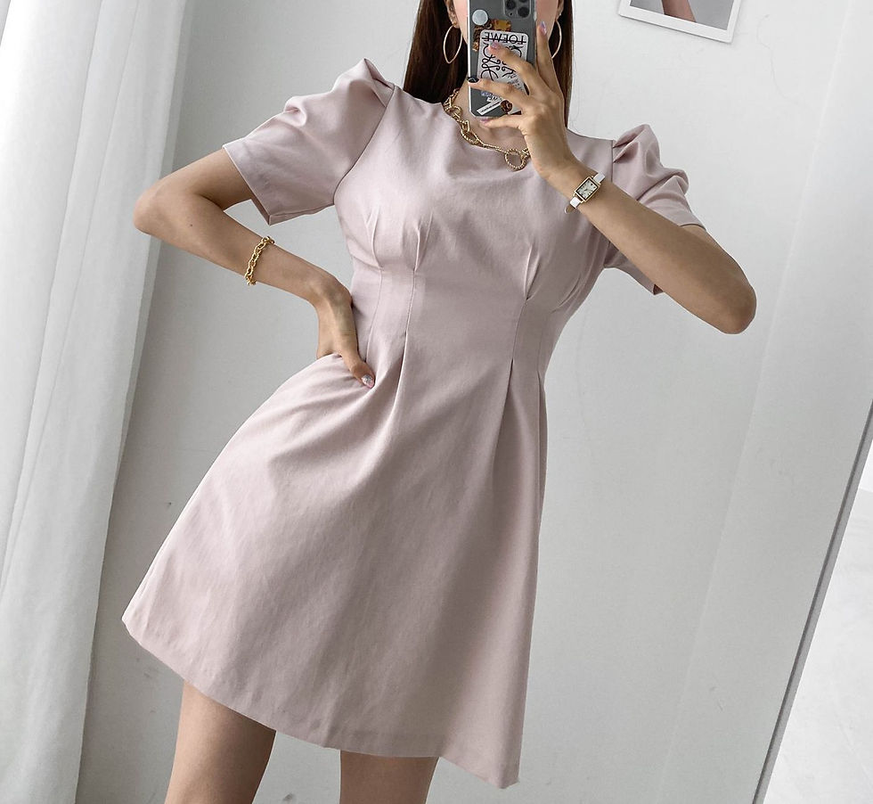 섬네일: 퍼프 원피스 허리 캐치 미니 원피스 핑크