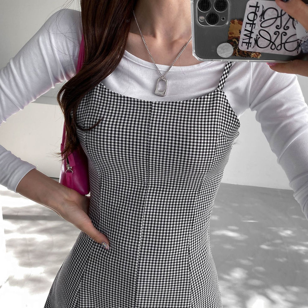 섬네일: 나시 원피스 체크원피스 플레어 원피스