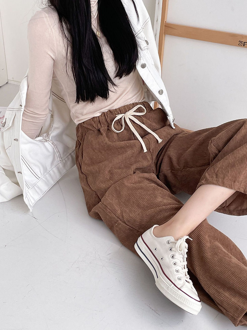 섬네일: [5color] 골덴 바지 허리 밴딩 와이드 일자핏 팬츠