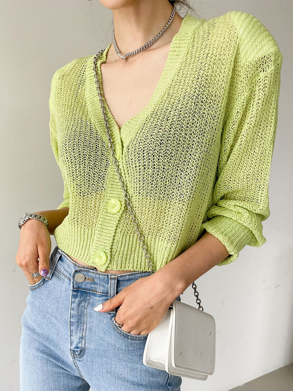 섬네일: [4color] 망사 가디건 매쉬 그물 크롭 린넨 가디건