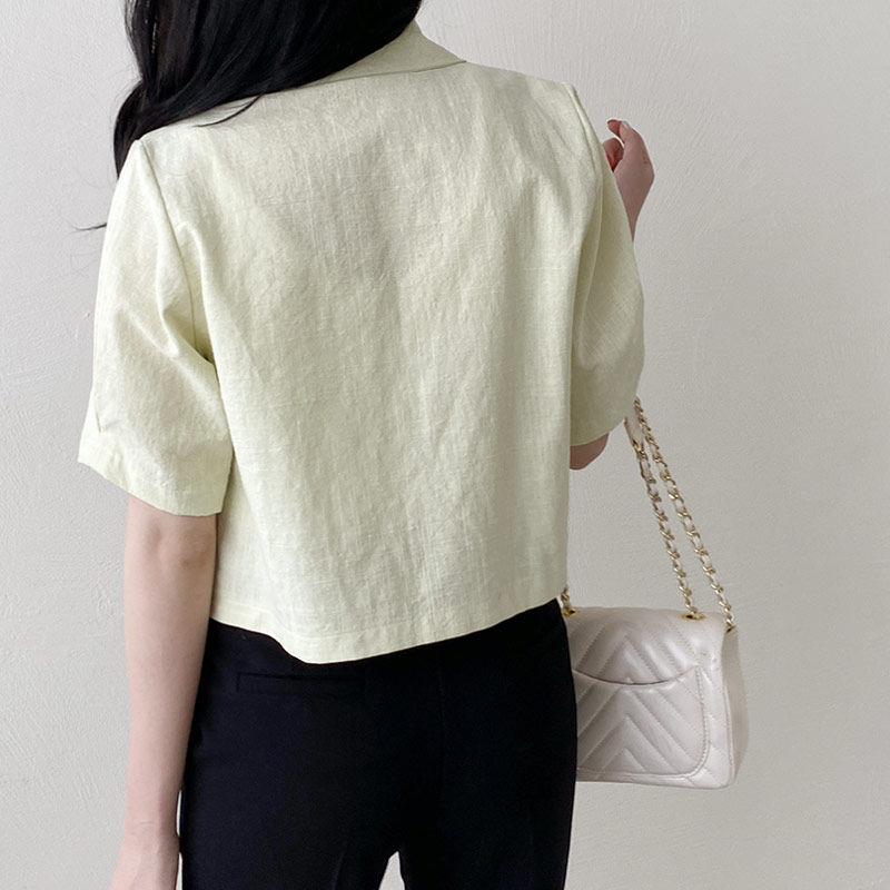 섬네일: [4color]진주단추 크롭자켓 반팔 퍼프 자켓