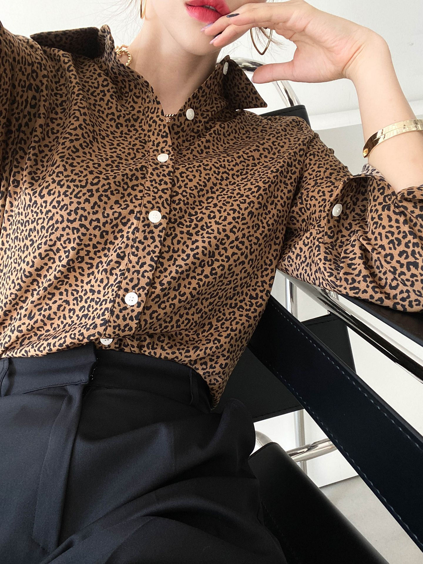 [2color] 레오파드 퍼프 셔츠 레오셔츠 호피