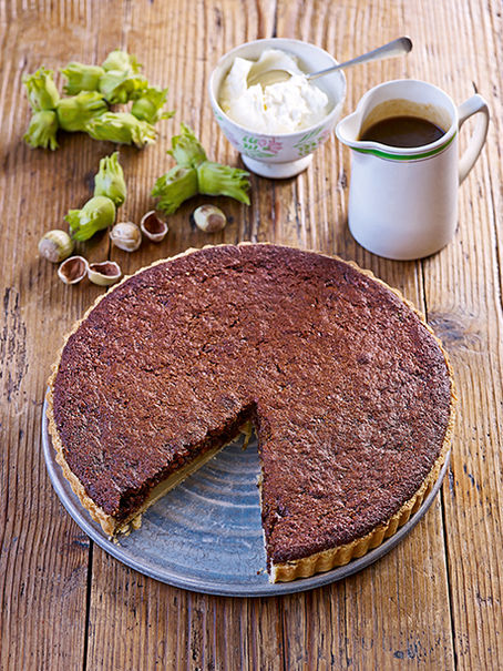 Cobnut, Pear & Sticky Toffee Tart