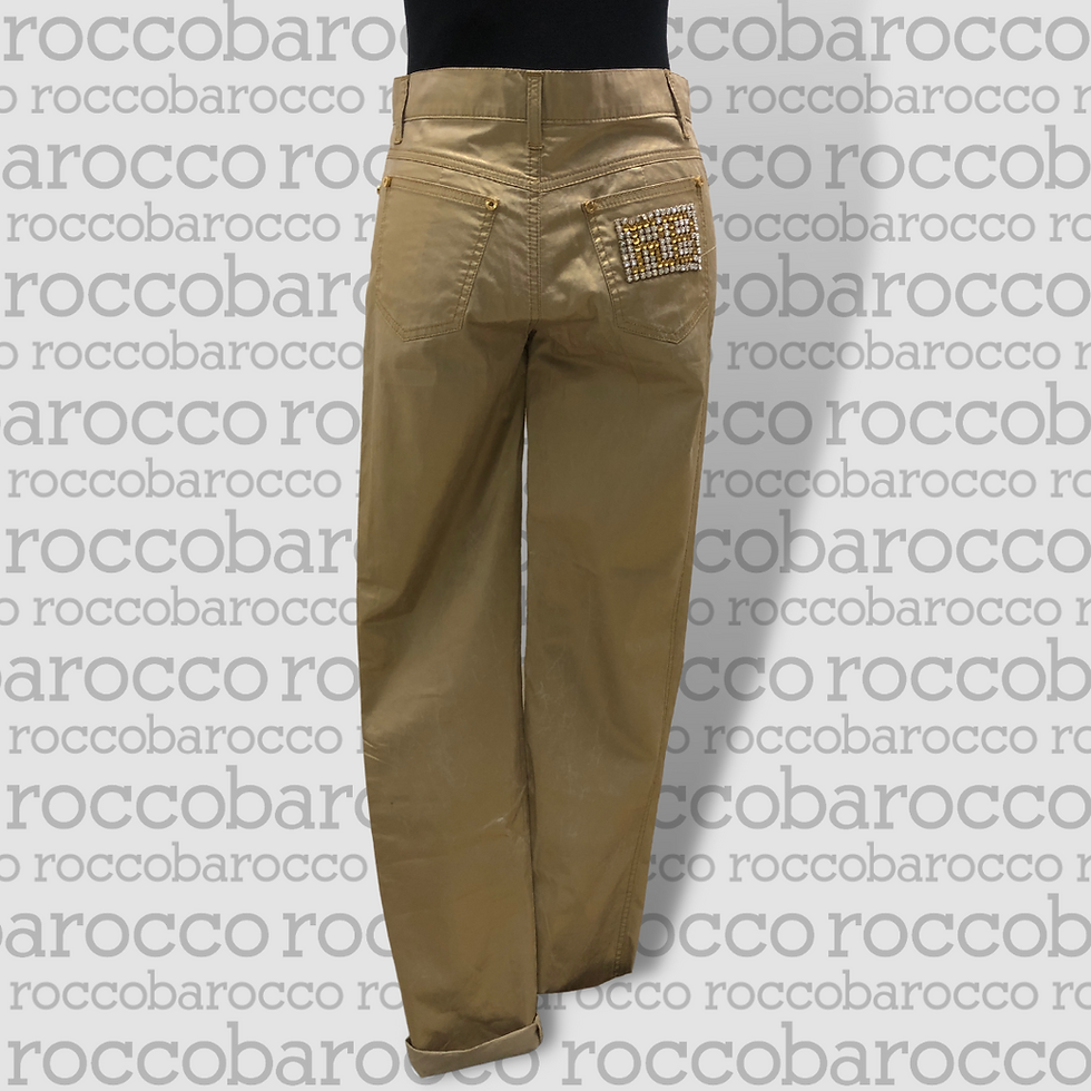 Thumbnail: Roccobarocco Gold Bedazzled Jeans - Size UK 12