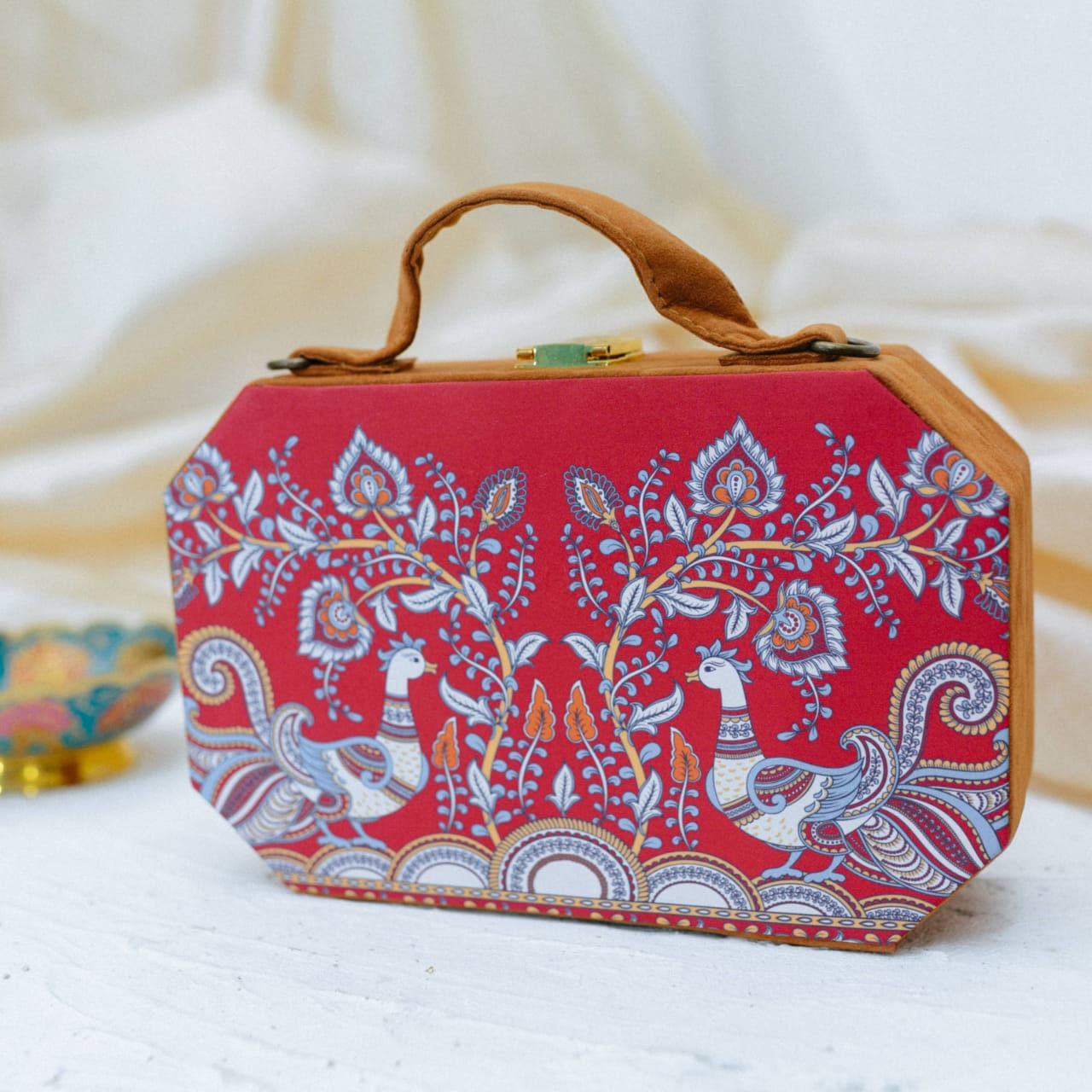 Madhubani Peacock Art - 8 x 5 in Suitcase Style clutch