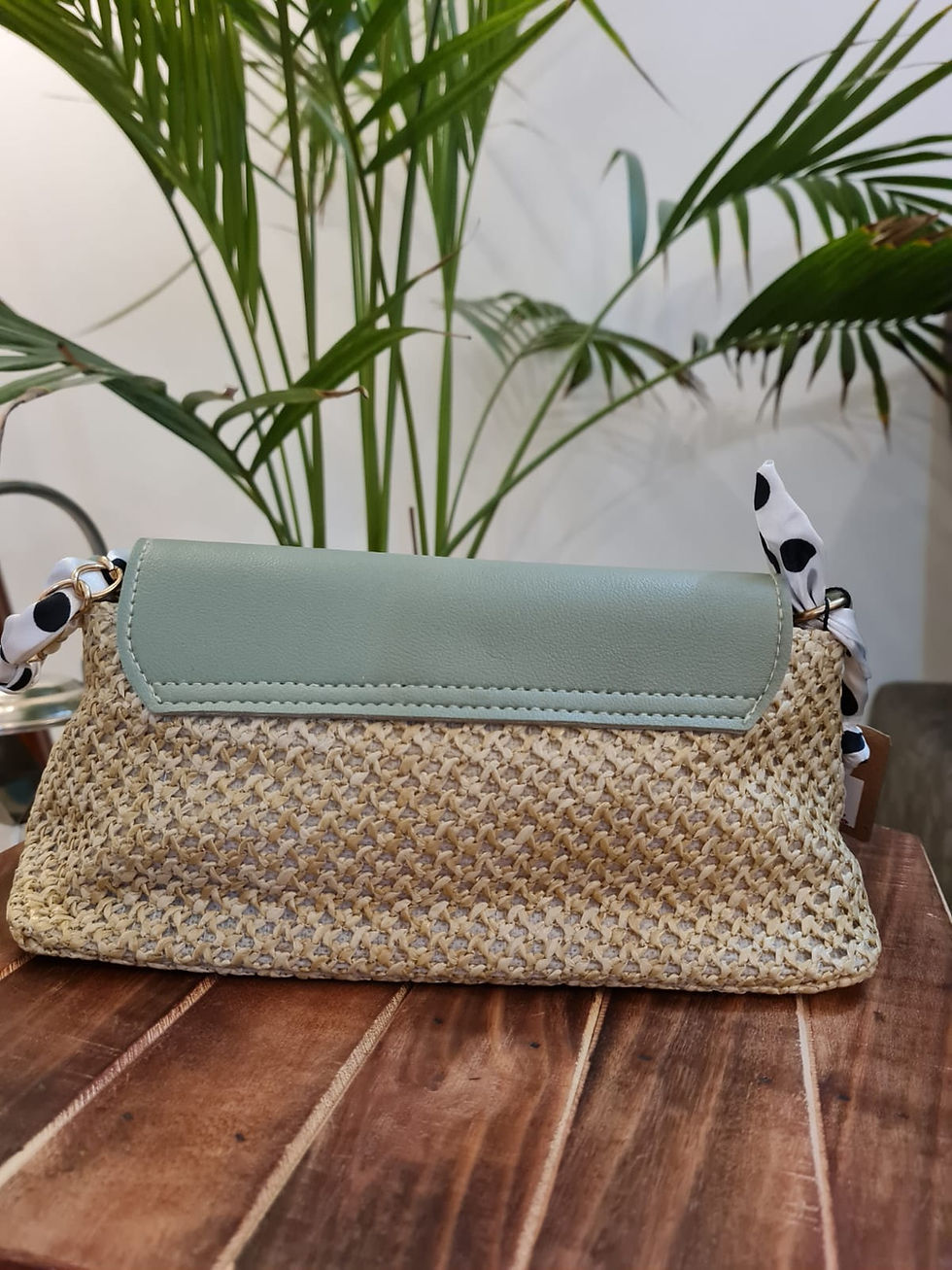 Thumbnail: TRENDY JUTE PURSE IN 3 SHADES - BLACK WHITE GREEN