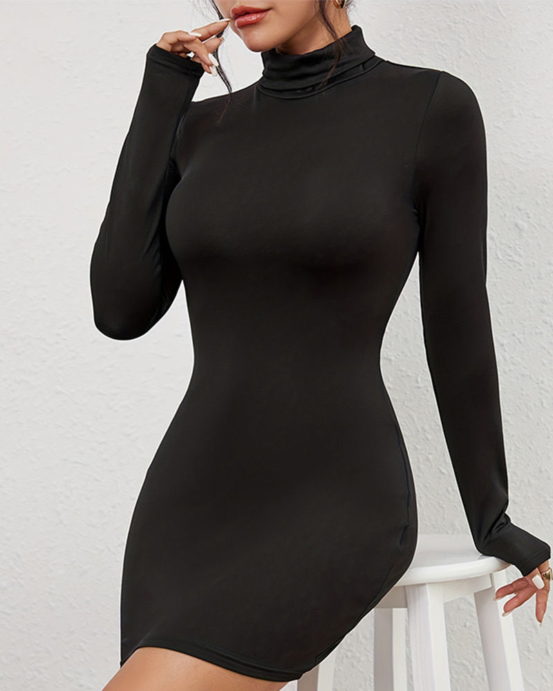 Thumbnail: Sexy Charming Classic Black Short Dresses Women Long Sleeve Mid Waist Casual Min