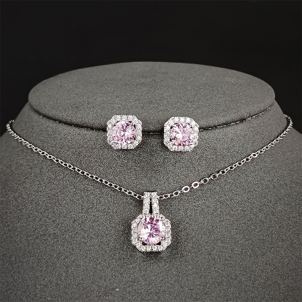 Thumbnail: 2024 New Trendy Pink Color Earrings and Necklace Pendant Set for Women Anniversa